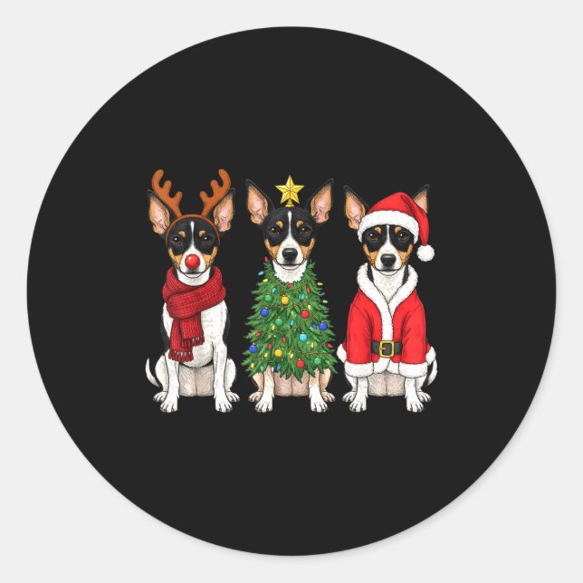 Pegatina Redonda Retro Christmas Rat Terrier Santa Reindeer Dog Lov (Anverso)