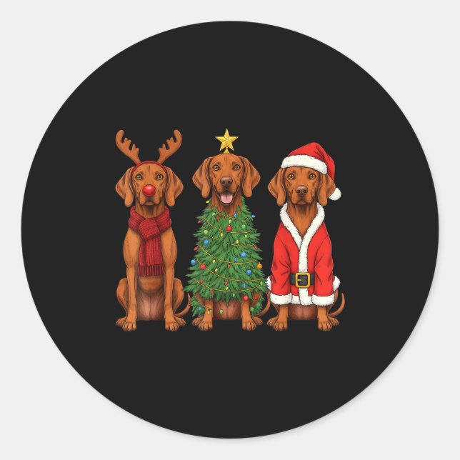 Pegatina Redonda Retro Christmas Vizsla Santa Reindeer Dog Lover  (Anverso)