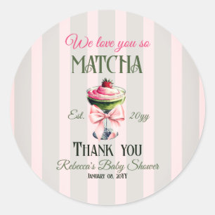 Pegatina Redonda Retro Club Pink Bow Te Amas Matcha Baby Shower