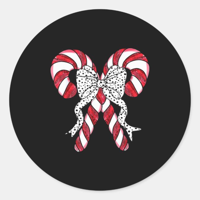 Pegatina Redonda Retro Coquette Bow Candy Cane Christmas Season Wom (Anverso)