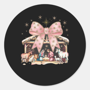 Pegatina Redonda Retro Coquette Bow Navidades Cristianos