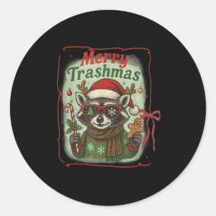 Pegatina Redonda Retro Coquette Merry Trashmas Navidades de mapache