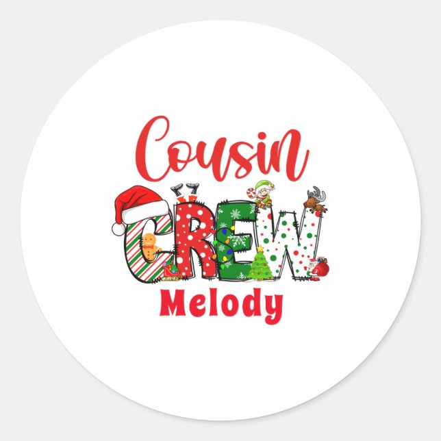 Pegatina Redonda Retro Cousin Crew Christmas Doodle  (Anverso)