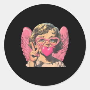 Pegatina Redonda Retro Cupido Bebé Buroso Corazón de San Valentín D