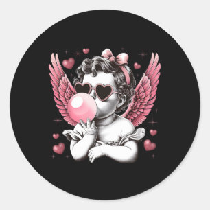 Pegatina Redonda Retro Cupido Día de San Valentín Cute Vintage Cupi
