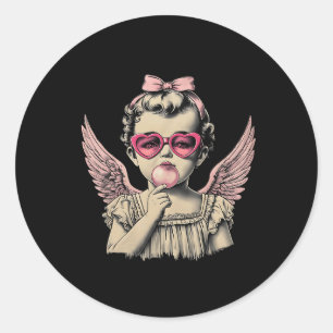 Pegatina Redonda Retro Cupido Día de San Valentín Cute Vintage Cupi