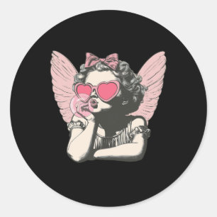 Pegatina Redonda Retro Cupido Día de San Valentín Lindo Cupido Anti