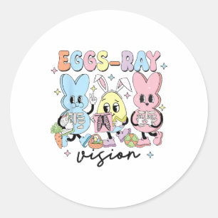 Pegatina Redonda Retro Cute Bunny Huevos Ray Vision Enfermera Día d