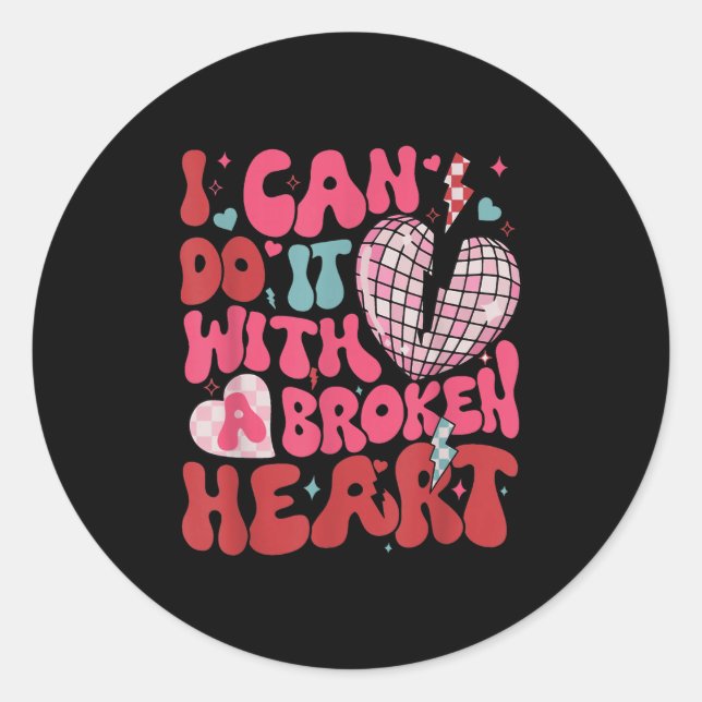 Pegatina Redonda Retro Cute Groovy I Can Do It Quote Disco Heart -  (Anverso)