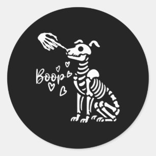 Pegatina Redonda Retro Cute Skeleton Hand Boop Dog Funny Halloween