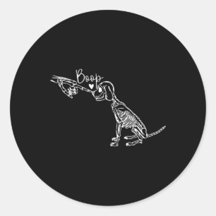 Pegatina Redonda Retro Cute Skeleton Hand Boop Dog Funny Halloween