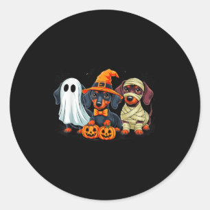 Pegatina Redonda Retro Dachshund Bruja Y Halloween