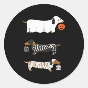 Pegatina Redonda Retro Dachshund Halloween Wiener Dog Pumpkin Weeni