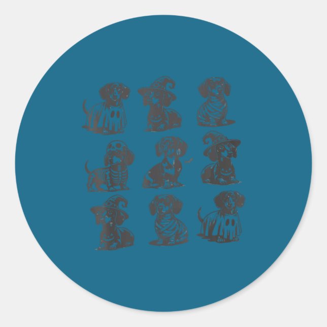 Pegatina Redonda Retro Dachshund Witch Dog Soky Season Halloween Fu (Anverso)