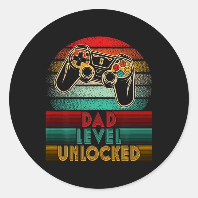 Pegatina Redonda Retro Dad Level Unlocked New Dad Controller Father (Anverso)