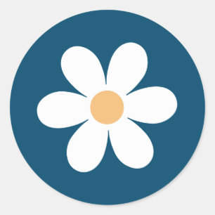 Pegatina Redonda Retro Daisy azul