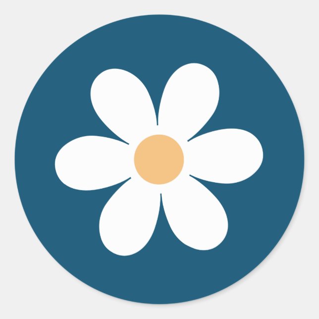 Pegatina Redonda Retro Daisy azul (Anverso)