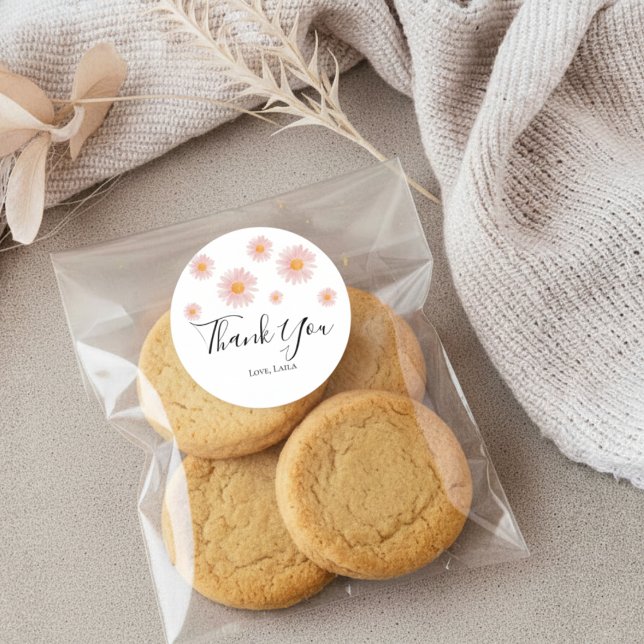 Pegatina Redonda Retro daisy boho floral birthday thank you favor  (Subido por el creador)