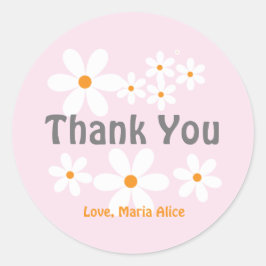 Pegatina Redonda Retro daisy boho floral cumpleaños gracias