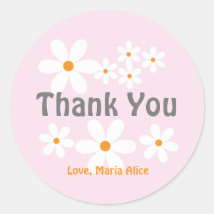 Pegatina Redonda Retro daisy boho floral cumpleaños gracias