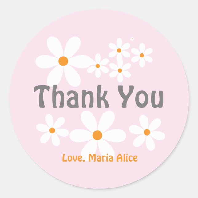 Pegatina Redonda Retro daisy boho floral cumpleaños gracias (Anverso)