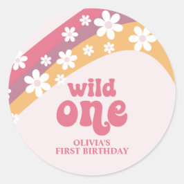 Pegatina Redonda Retro Daisy Boho Wild One Arcoíris Clásico Redondo