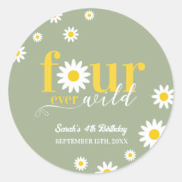 Pegatina Redonda Retro Daisy Cuatro Vestidos Salvajes Verdes 4 cump