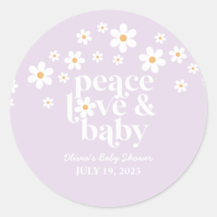 Pegatina Redonda Retro Daisy lavanda boho Fiesta de Bebé Paz Amor