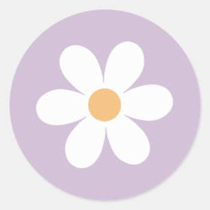 Pegatina Redonda Retro Daisy morado