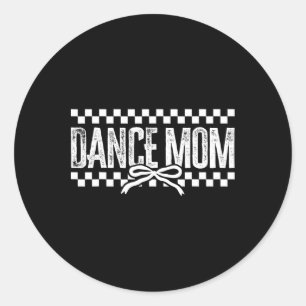 Pegatina Redonda Retro Dance Mom Coquette Bow Checkdesk Dance Mama