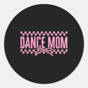 Pegatina Redonda Retro Dance Mom Coquette Bow Checkdesk Dance Mama