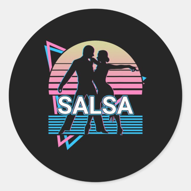 Pegatina Redonda Retro de bailarina de salsa de baile Salsa (Anverso)