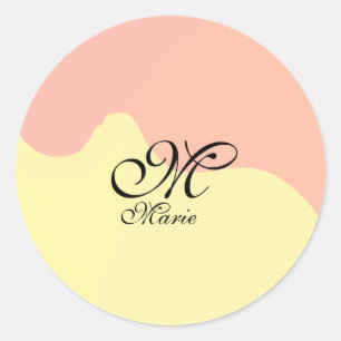 Pegatina Redonda Retro de color amarillo naranja añadir su monogram