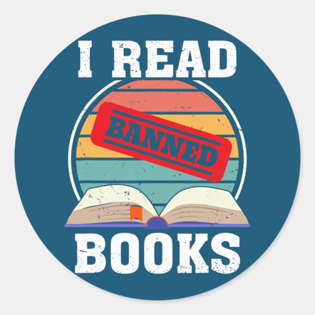 Pegatina Redonda Retro de época Leí Libros Prohibidos Graciosamente (Anverso)
