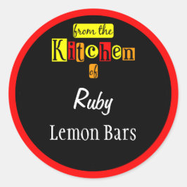 Pegatina Redonda Retro de la cocina de rojos en negro editable