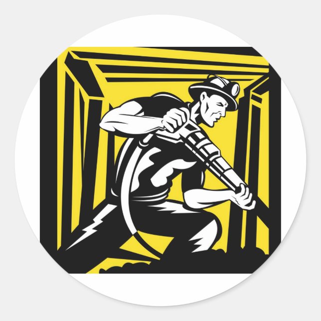 Pegatina Redonda retro de perforación neumática jack minero de carb (Anverso)