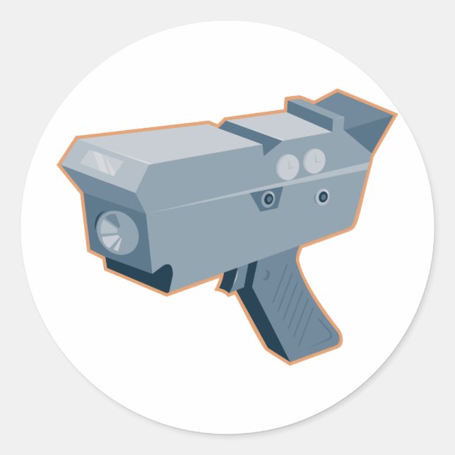 Pegatina Redonda retro de pistola de radar de cámara de velocidad m (Anverso)