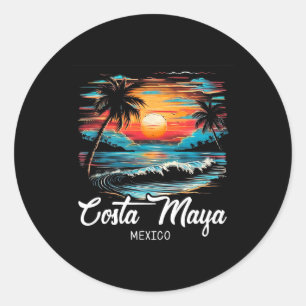 Pegatina Redonda Retro de vacaciones en familia México Costa Maya