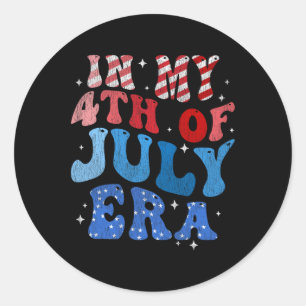 Pegatina Redonda Retro Del Día De La Independencia Estadounidense D