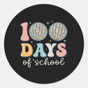 Pegatina Redonda Retro Disco 100 días de escuela Groovy100th Day Te