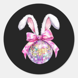 Pegatina Redonda Retro Disco Byll Bunny Coquette Bow Easter Day Gir