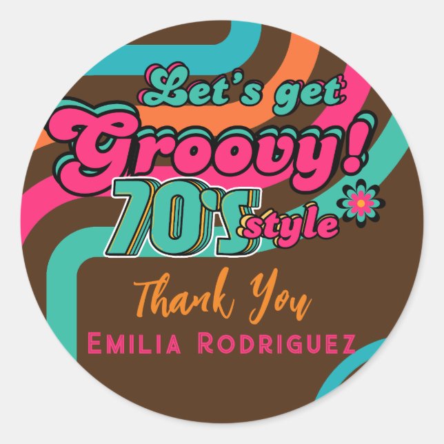 Pegatina Redonda Retro Disco del personalizado 70 Boogie Groovy (Anverso)