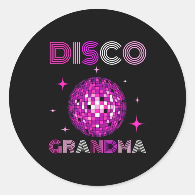 Pegatina Redonda Retro Disco Grandma 70s 80s Dance Party Mirror Bal (Anverso)