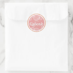 Pegatina Redonda Retro Disco Rosa y Ducha Bridal Naranja
