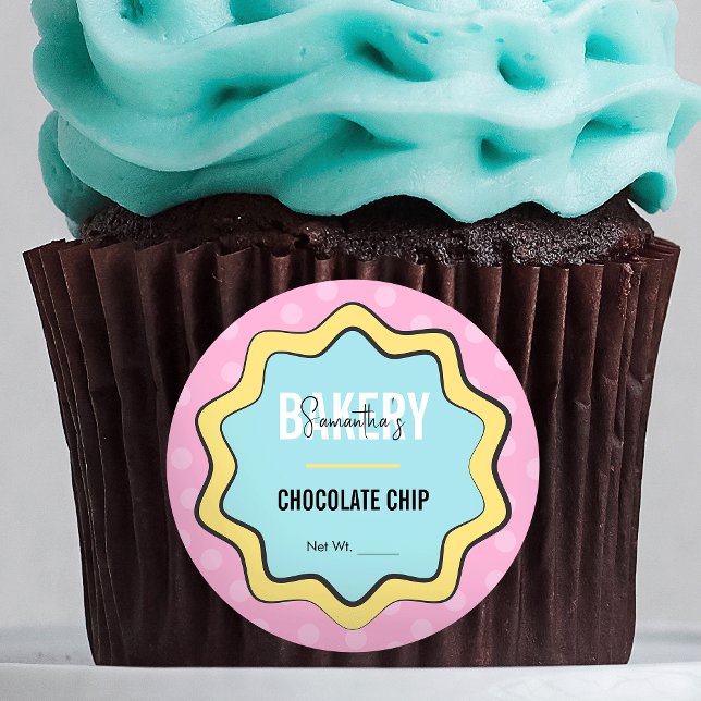 Pegatina Redonda Retro Diversión 80 Nostalgia Trendy Chef Cookies (Fun retro bakery labels in pastel pink and blue colors, perfect to add to your cookies, cupcakes etc)