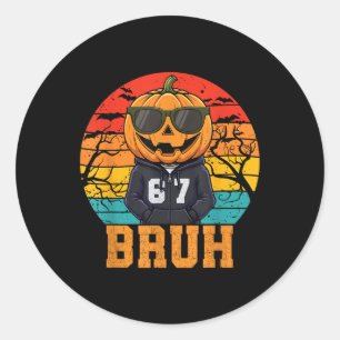 Pegatina Redonda Retro Divertido 67 Meme de Halloween Bruh Calabaza