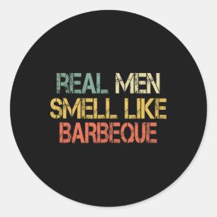Pegatina Redonda Retro Divertido Bbq A La Parrilla Hombres Reales H