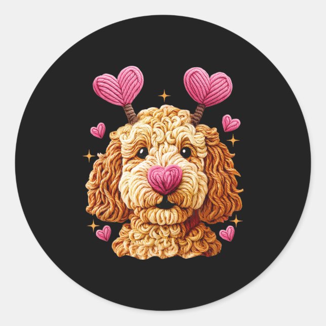 Pegatina Redonda Retro Dog Goldendoodle Valentines Funny Gift Women (Anverso)