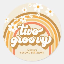 Pegatina Redonda Retro Dos GroovY Arcoíris Marrón Naranja Cumpleaño