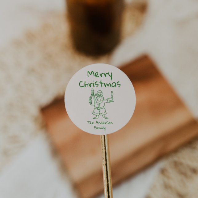 Pegatina Redonda Retro Drawn Green Santa Claus Merry Christmas (Subido por el creador)